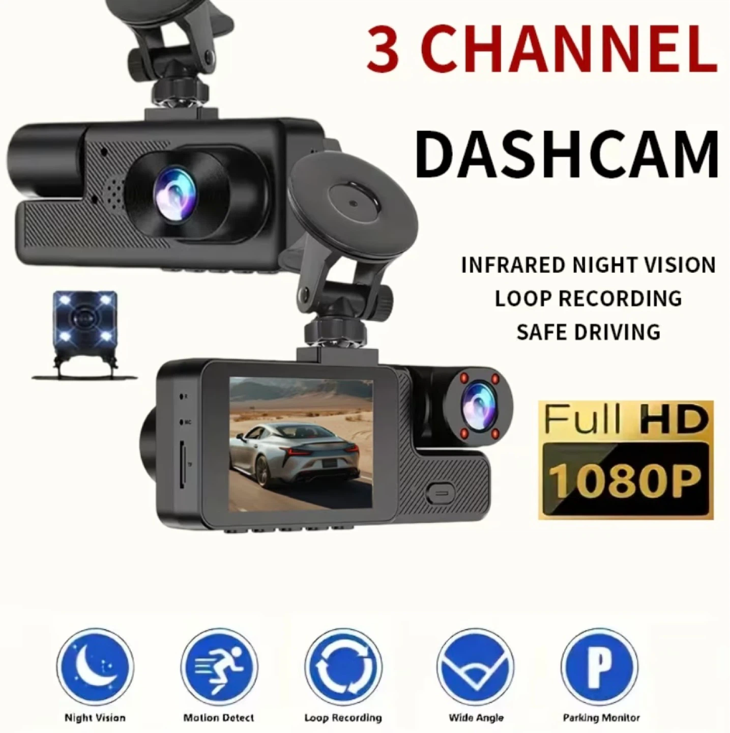 3 Channel Dashcam - Full HD 1080P