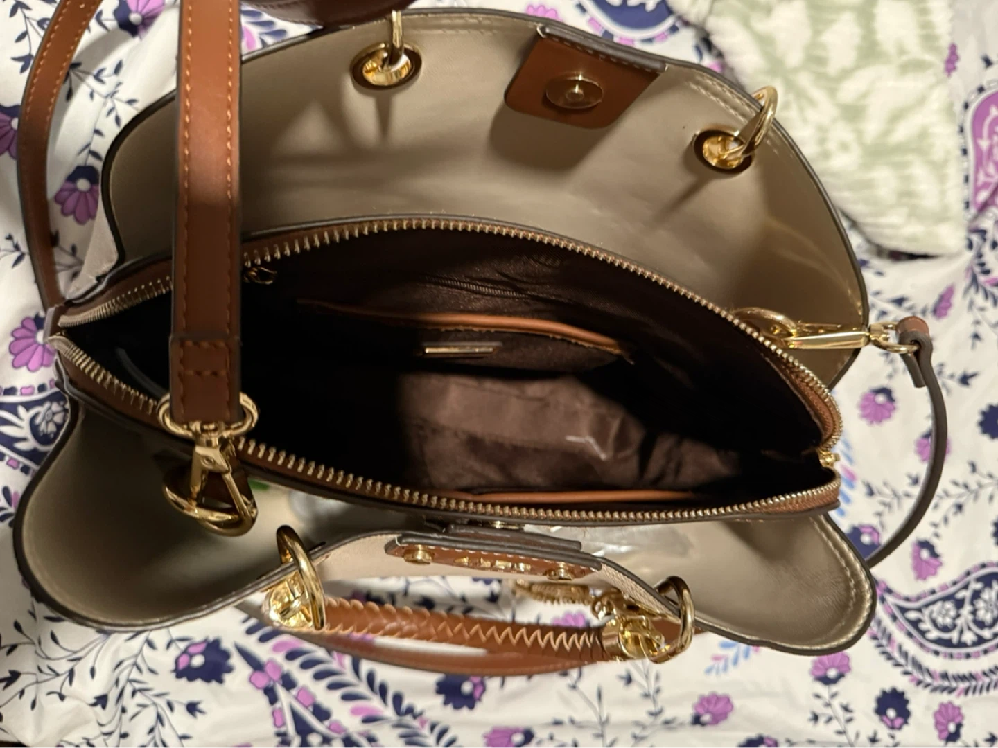 ALDO Beige Satchel Handbag with Brown Leather Accents - photo 2