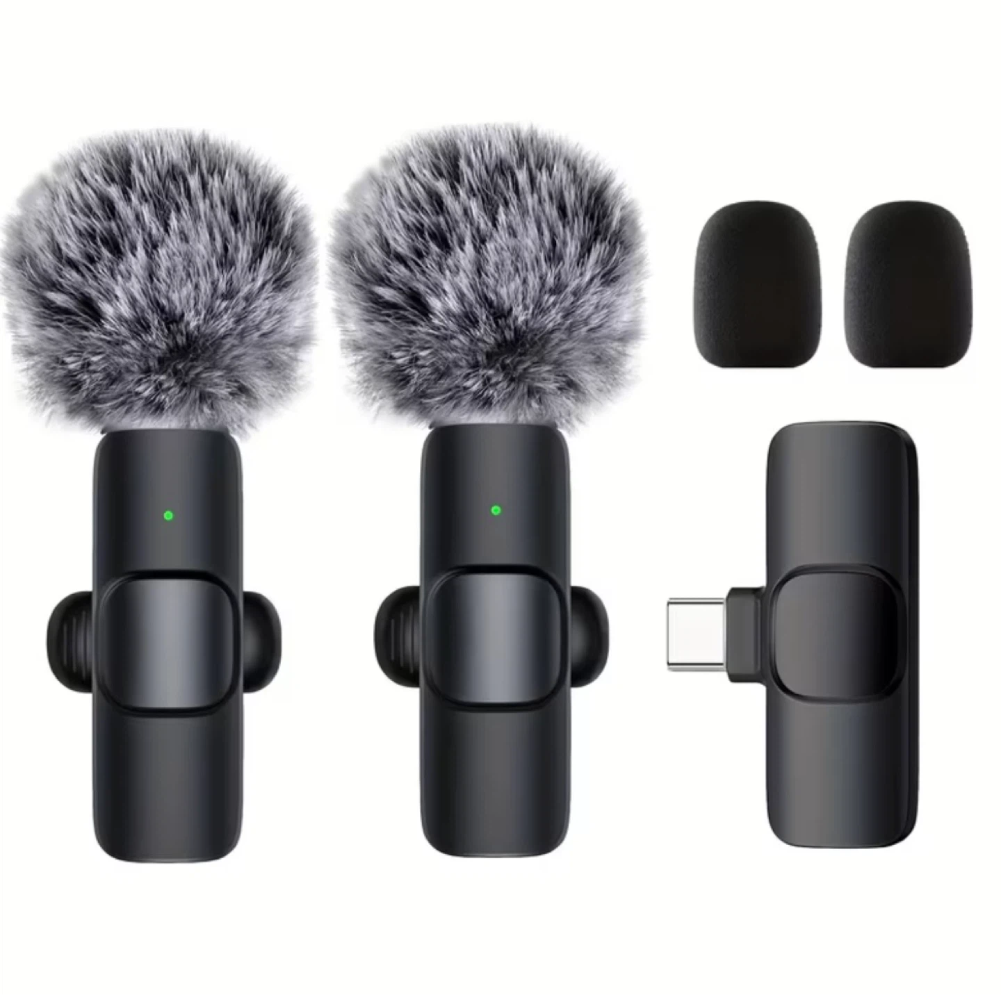 Wireless Lavalier Microphone Set with Furry Windscreens