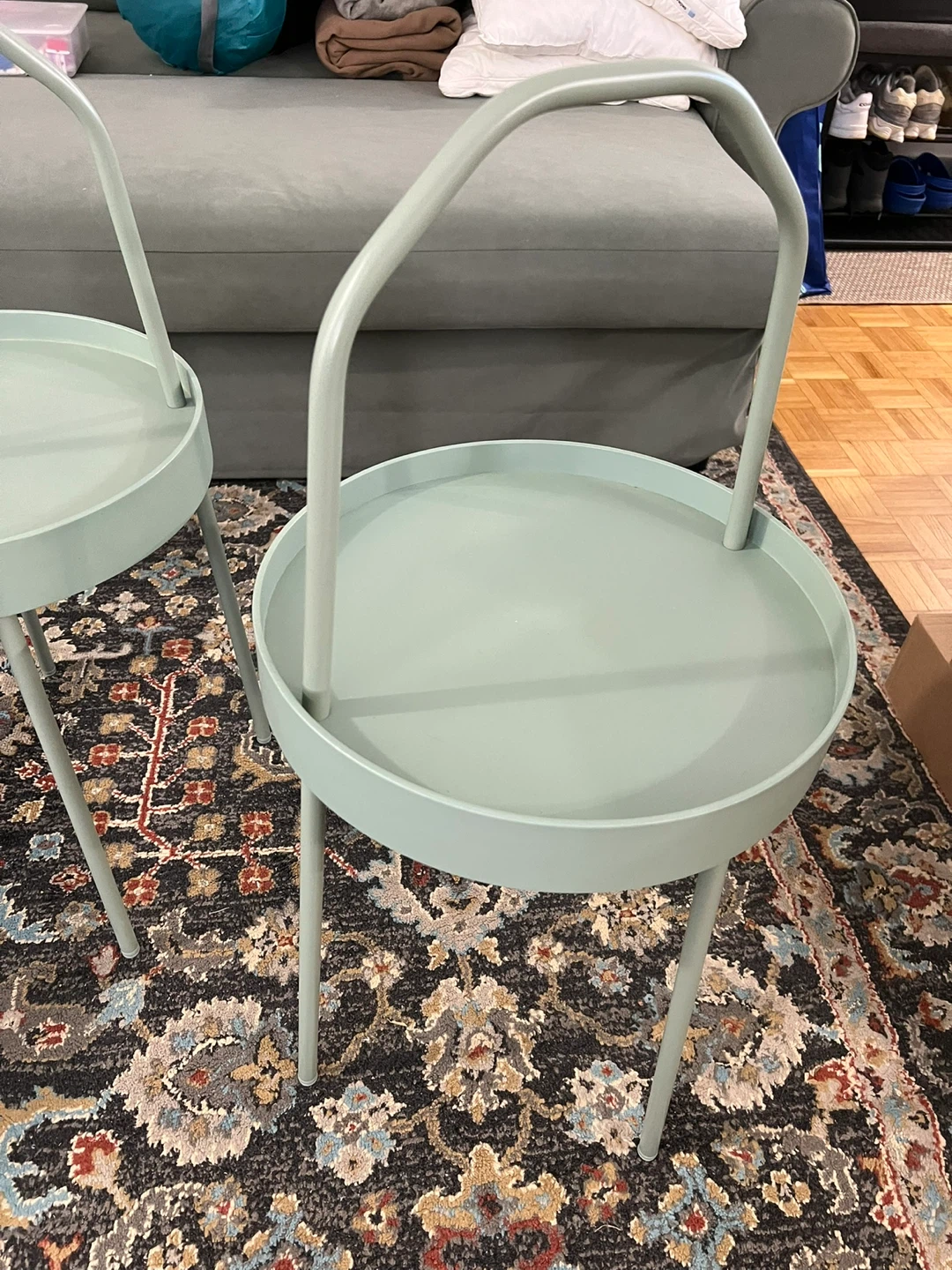 Set of 3 light green side tables with handles - photo 2