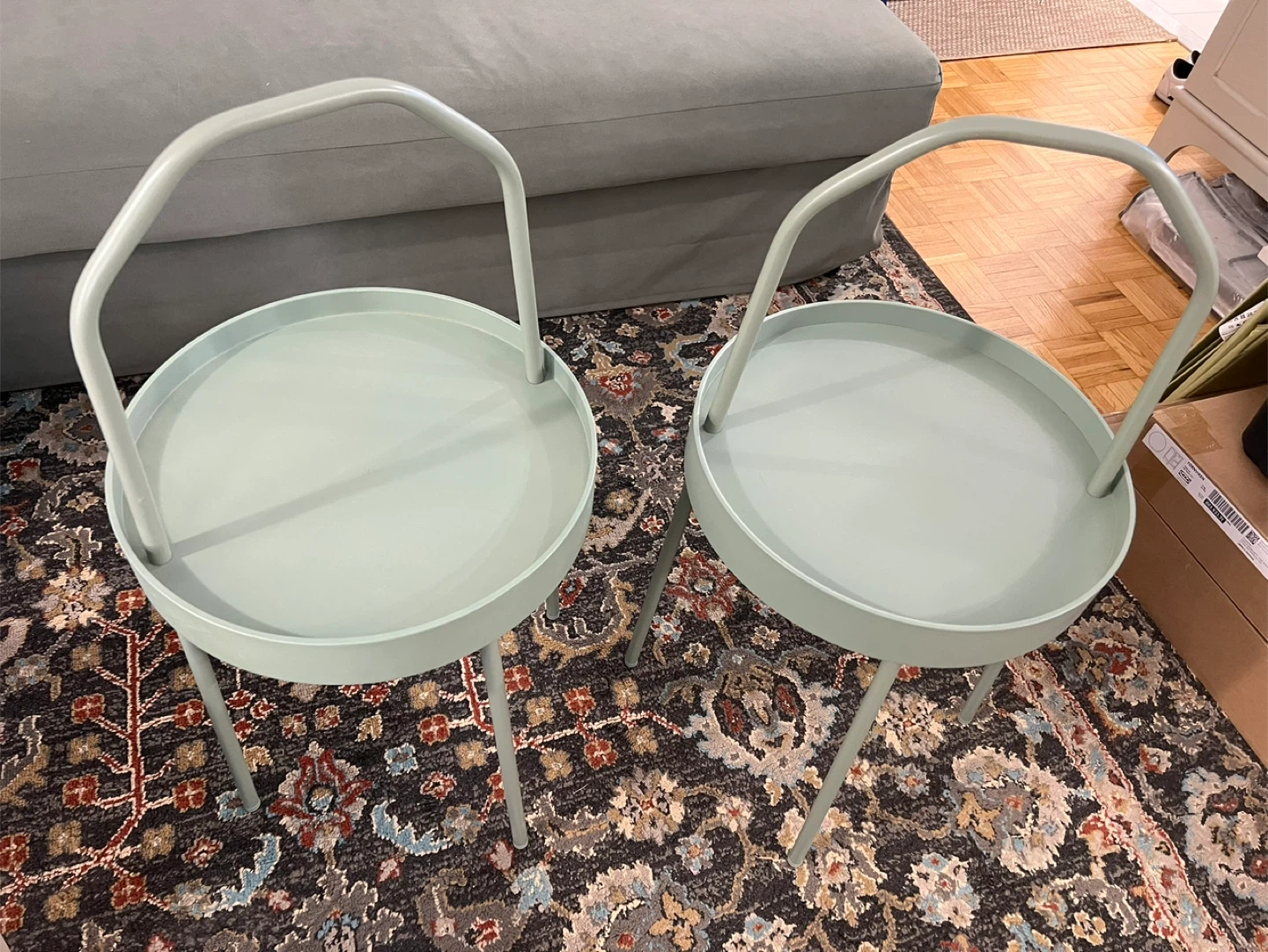 Set of 3 light green side tables with handles - photo 3