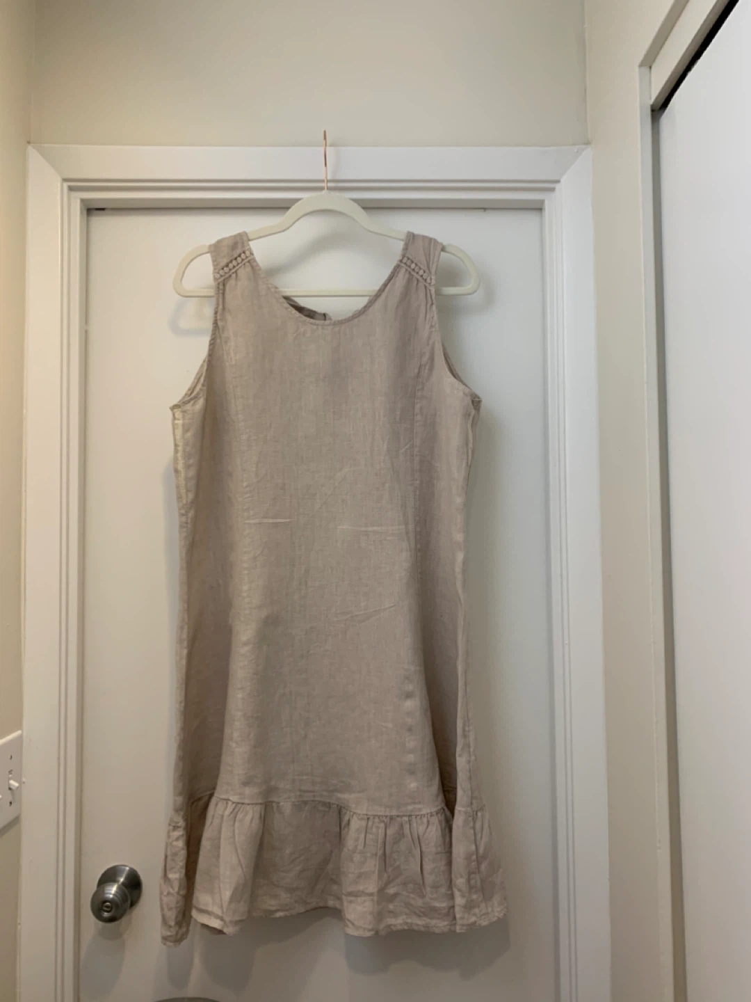 Beige Linen Blend Ruffle Dress