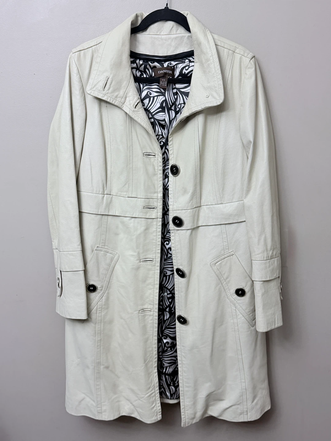 Danier Cream Genuine Leather Trench Coat Mid Length Medium