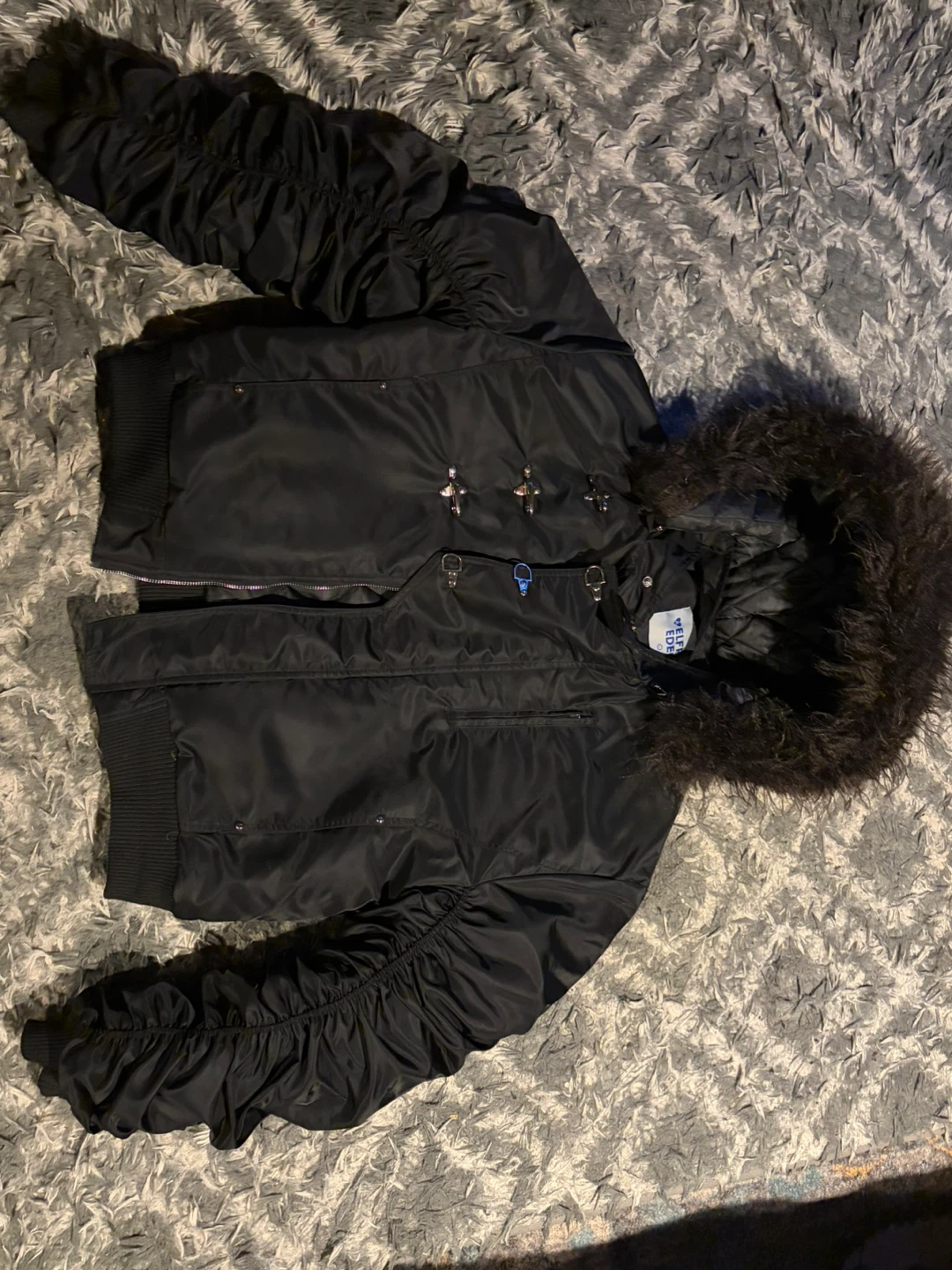 Large Unisex Black Faux Fur Jacket (Cropped Fit)