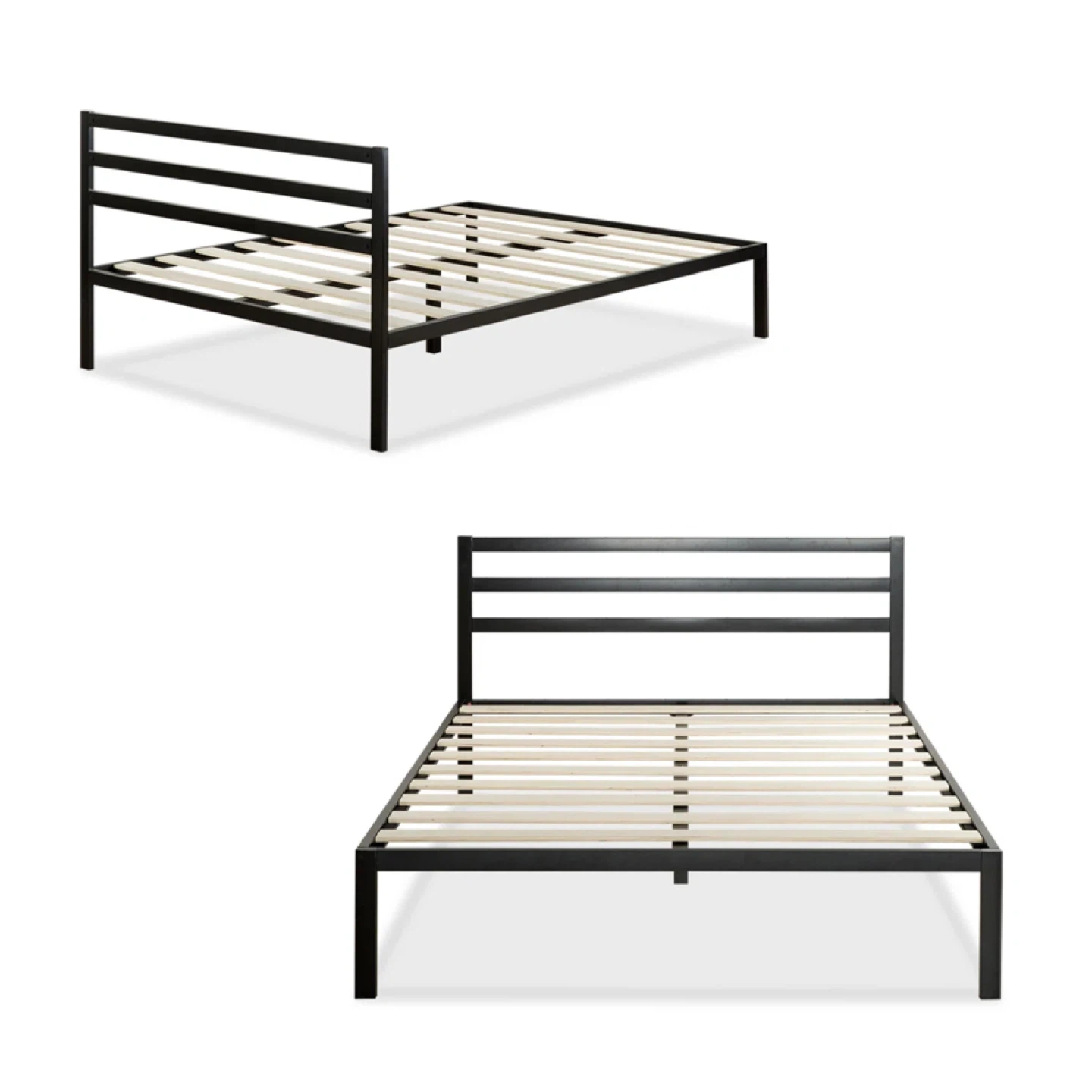 Black Metal Platform Bed Frame with Headboard (Double/Full) 14”