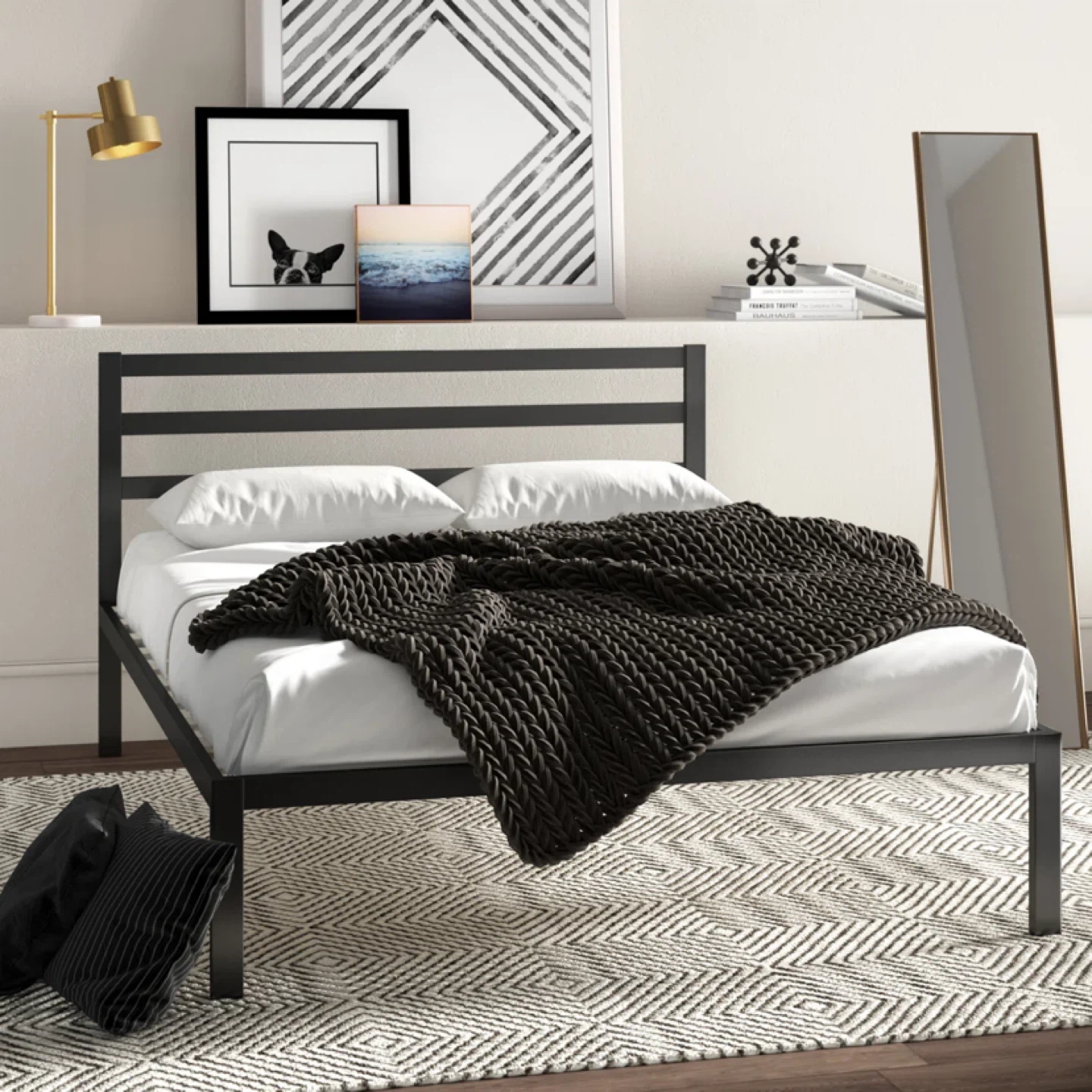 Black Metal Platform Bed Frame with Headboard (Double/Full) 14” - photo 4