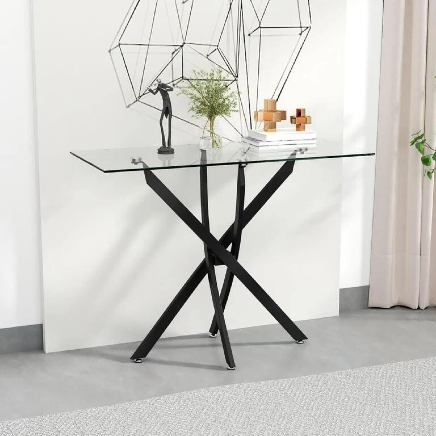 Tempered Glass Console Table with Metal Legs - Black - photo 2