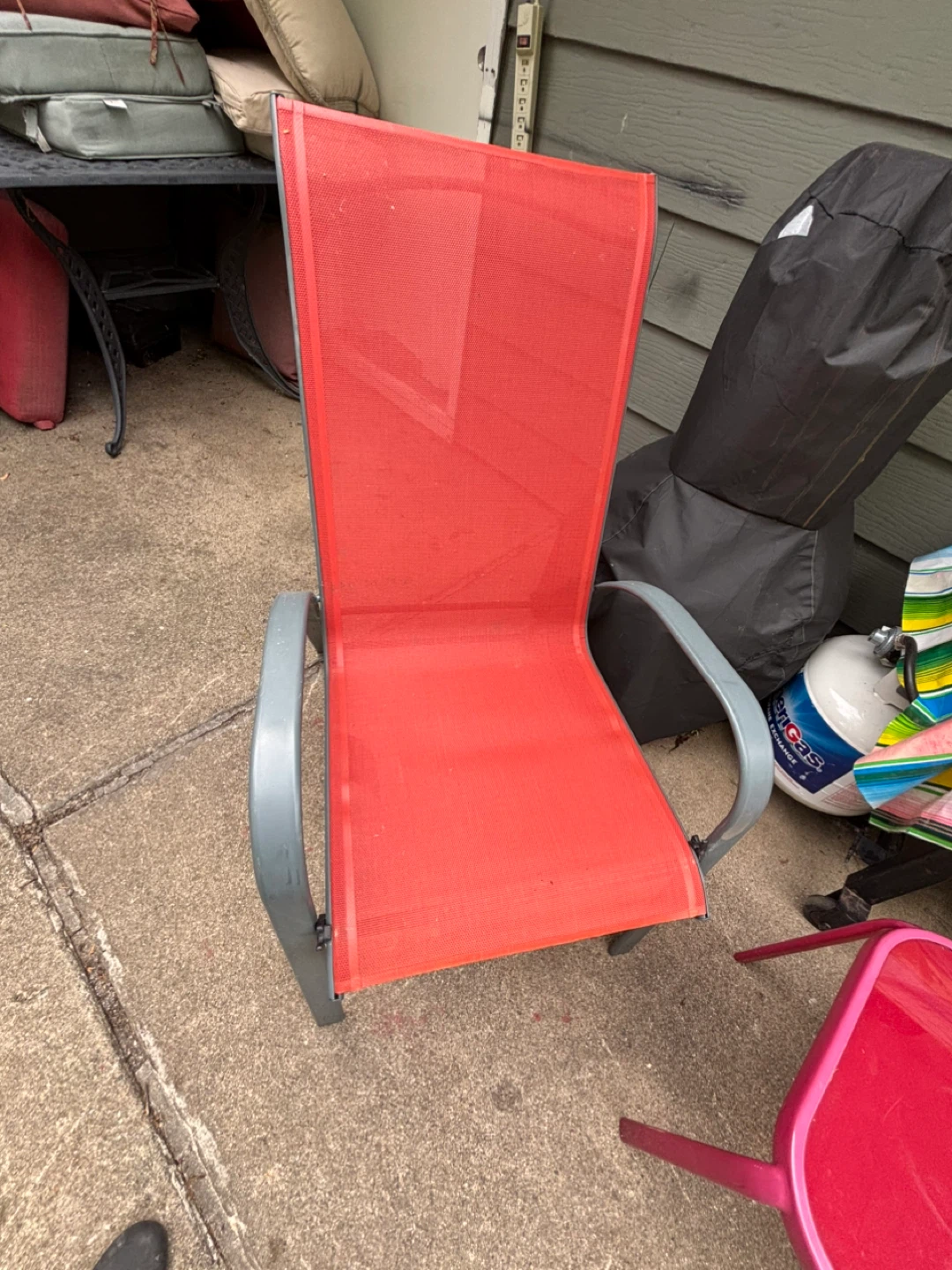 Red Outdoor Patio Chairs and Small Table Set - photo 3