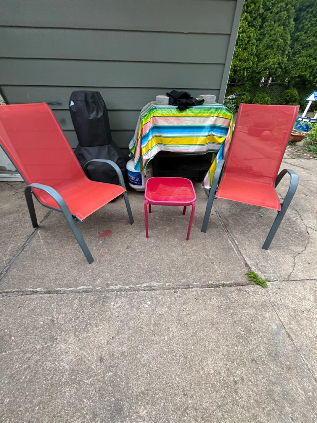 Red Outdoor Patio Chairs and Small Table Set - photo 2
