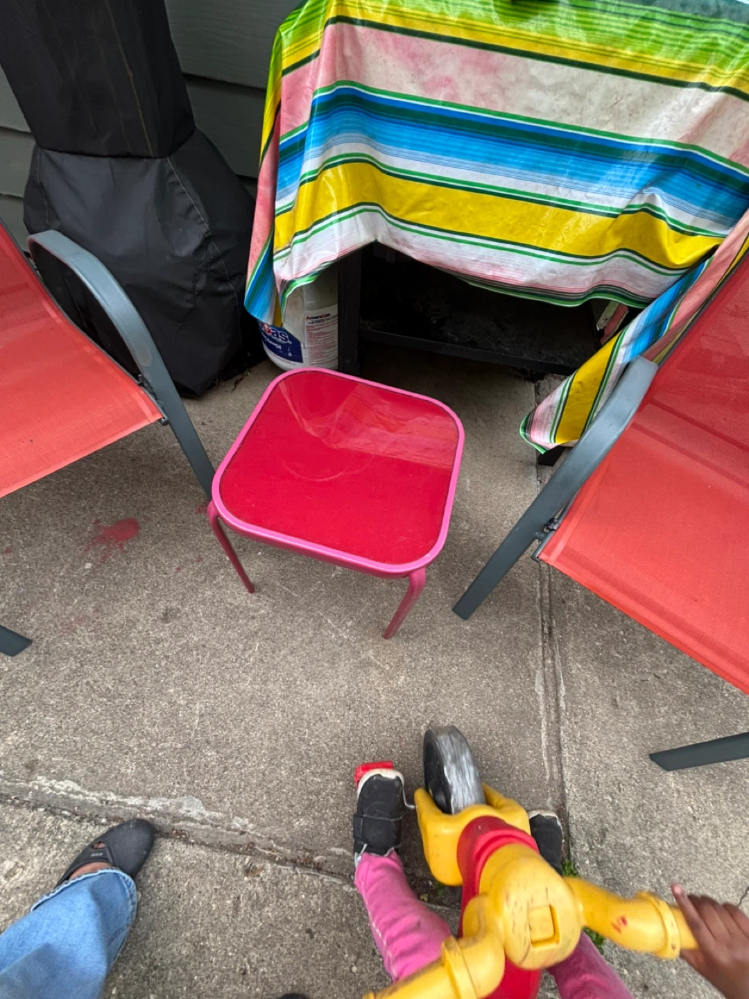 Red Outdoor Patio Chairs and Small Table Set