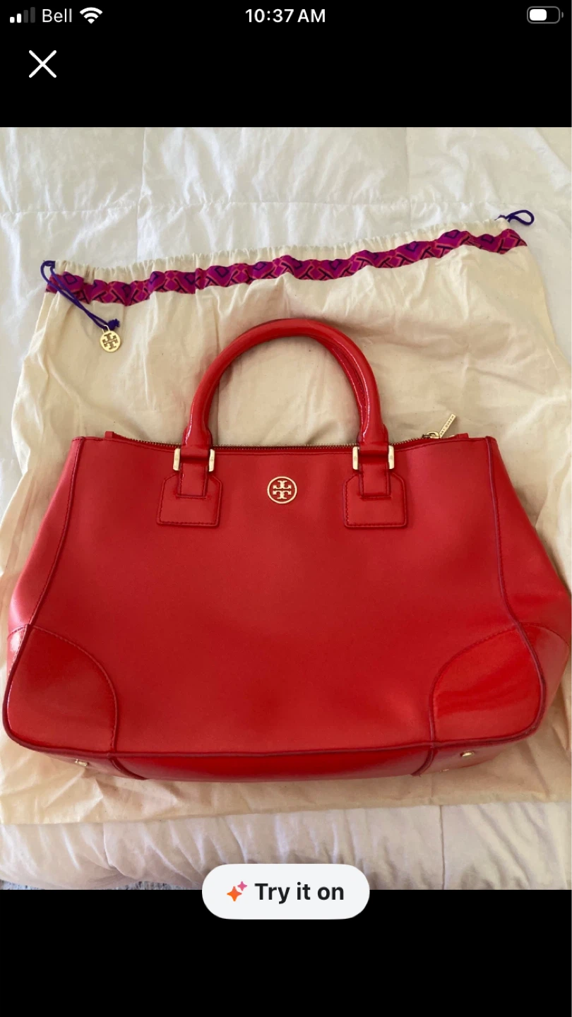 Tory Burch Red Leather Tote Bag