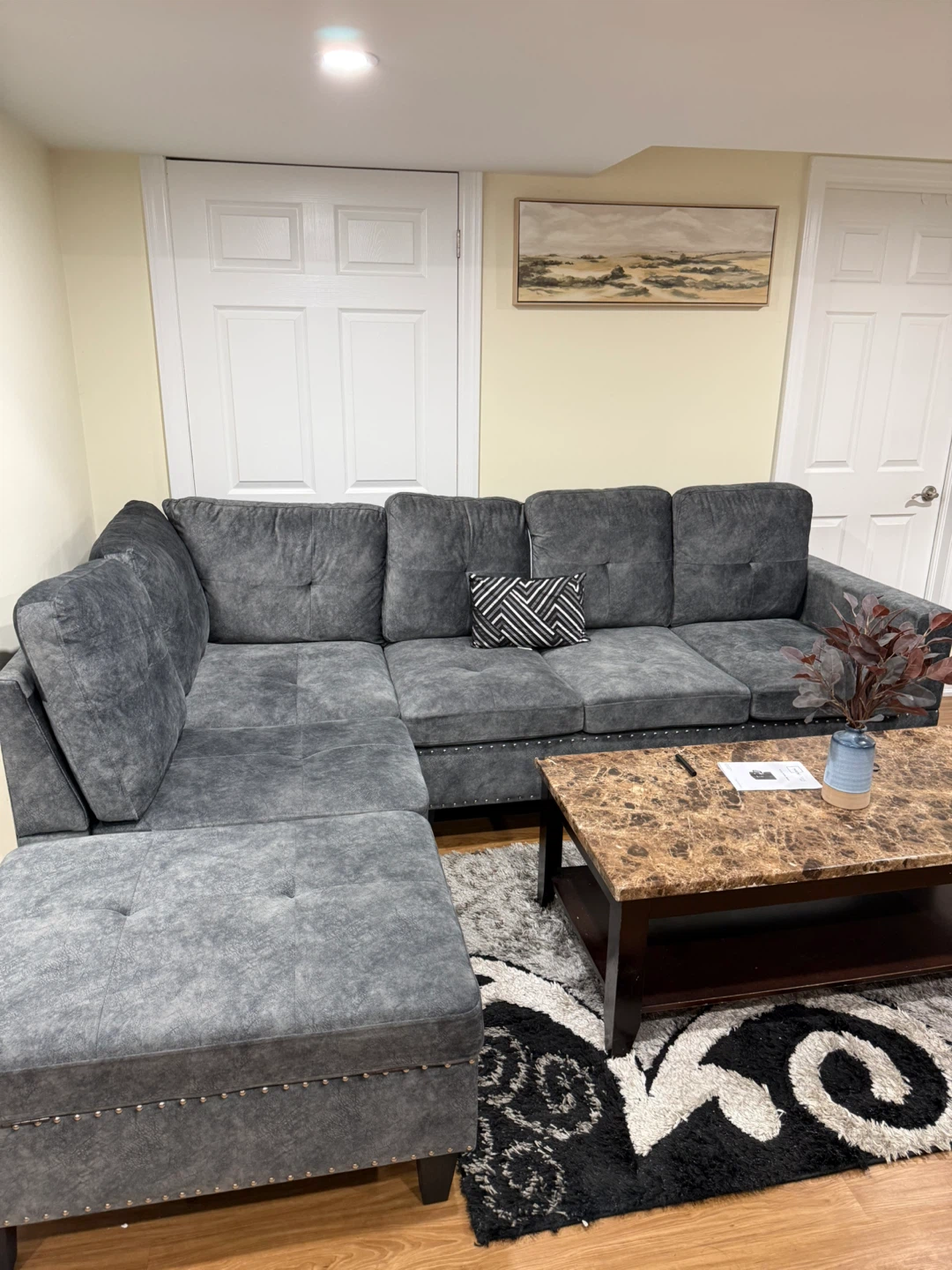 Grey Sectional Sofa with Storage Ottoman - photo 2