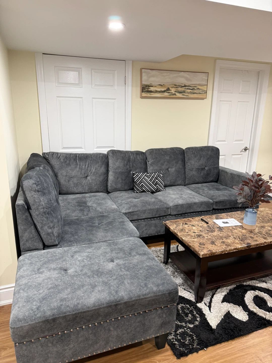 Grey Sectional Sofa with Storage Ottoman