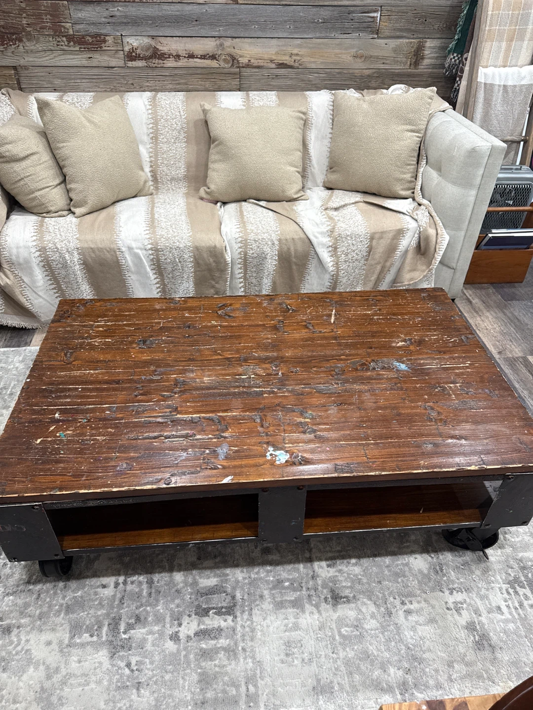 Distressed Wood Coffee Table with castor Wheels - photo 3