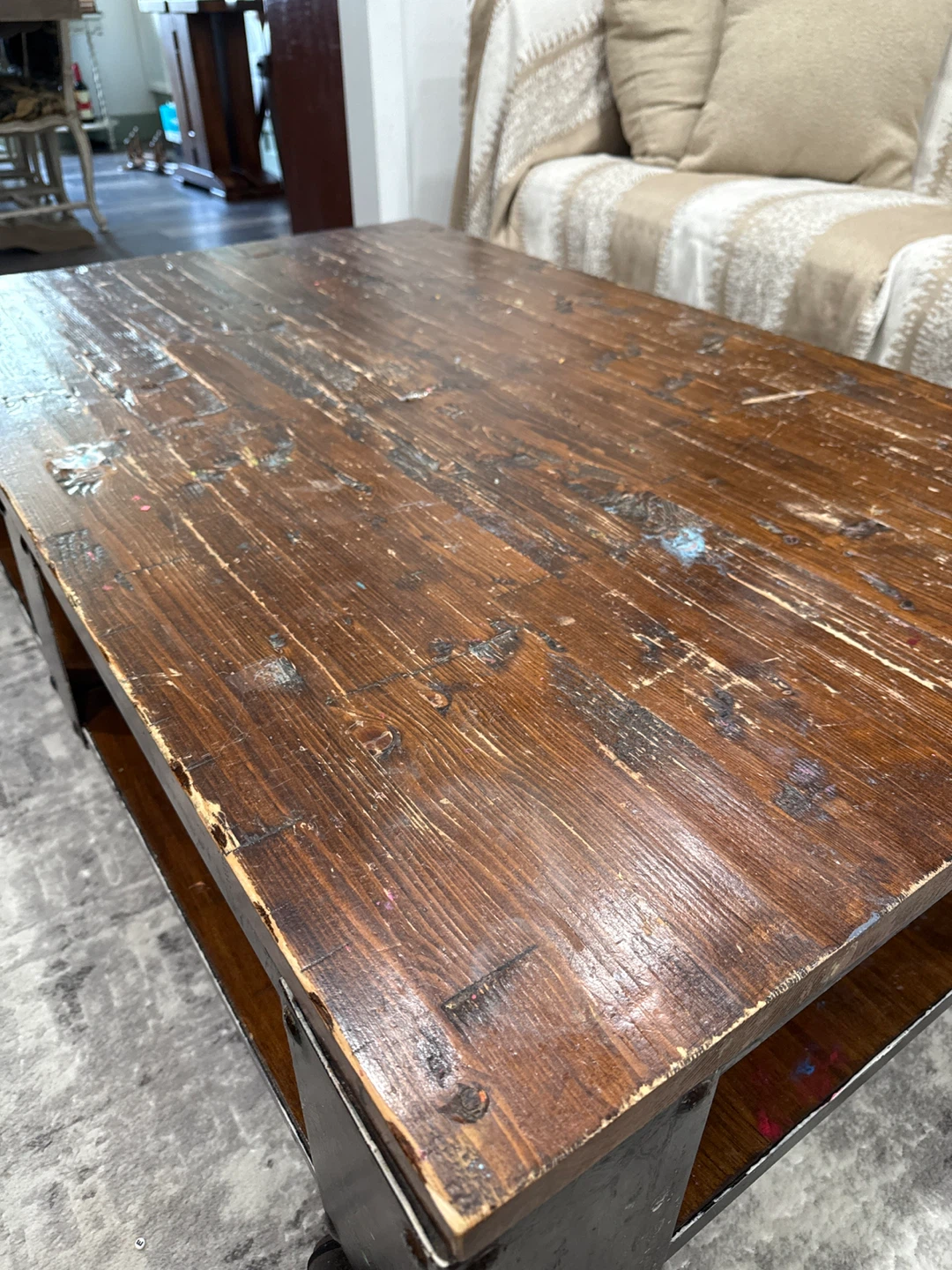 Distressed Wood Coffee Table with castor Wheels - photo 5