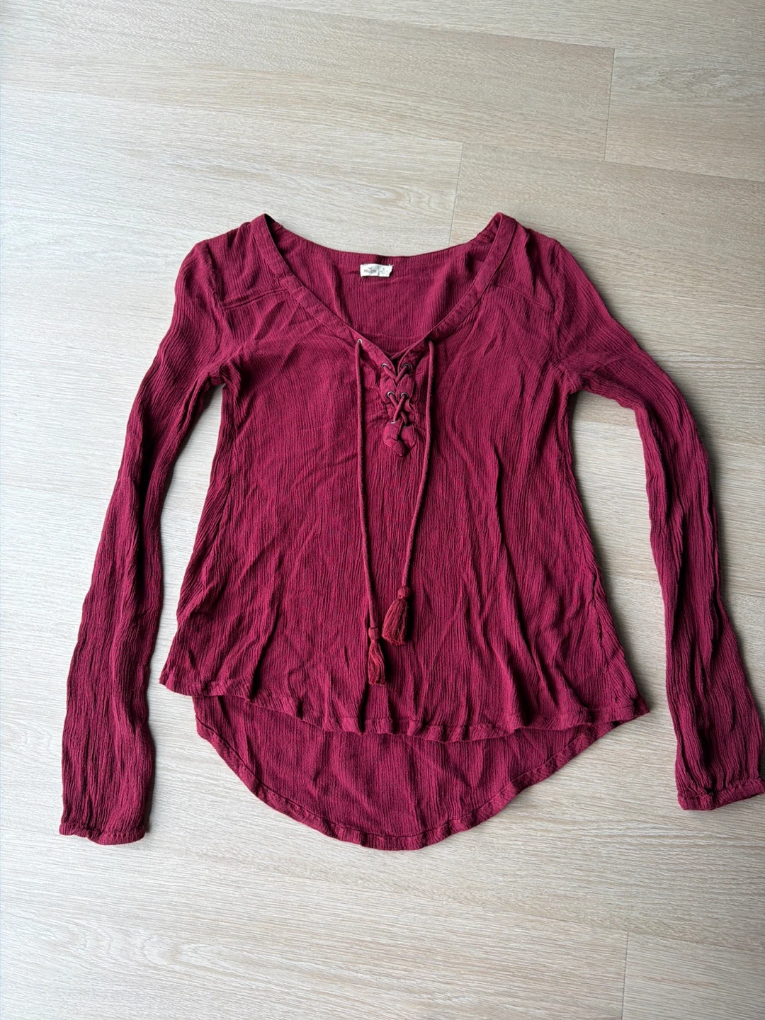 Hollister Maroon Lace-Up Tassel Tunic Top