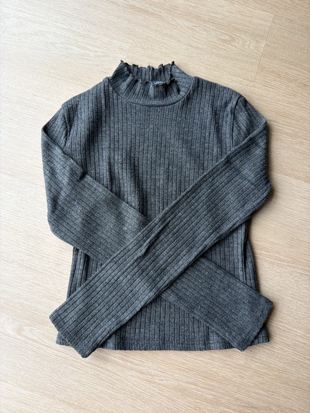 Grey Ribbed Long Sleeve Top