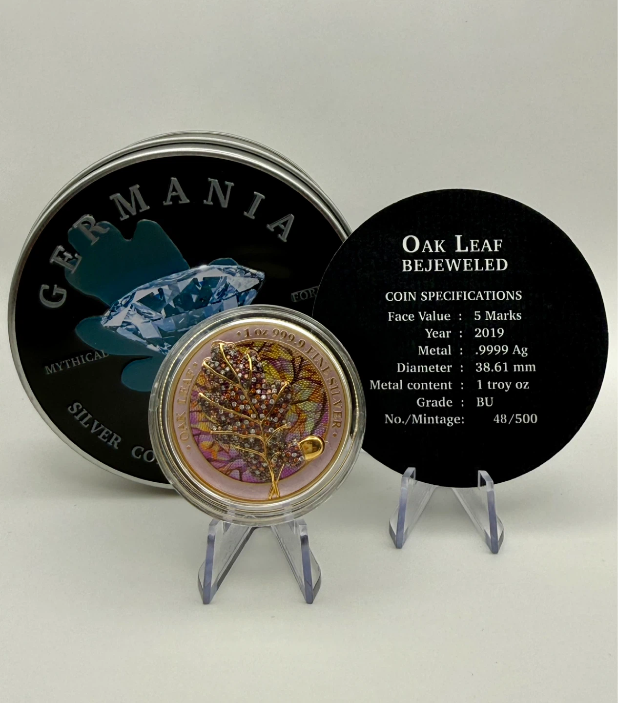 Germania Mint Fine Silver Oak Leaf Bejeweled Coin 2019