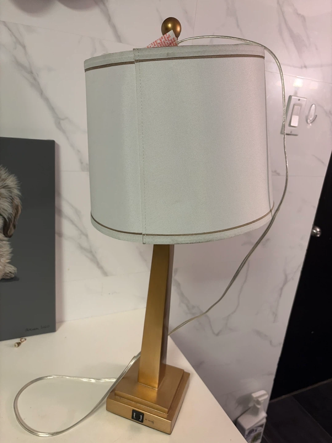 Gold Table Lamp with USB Ports
