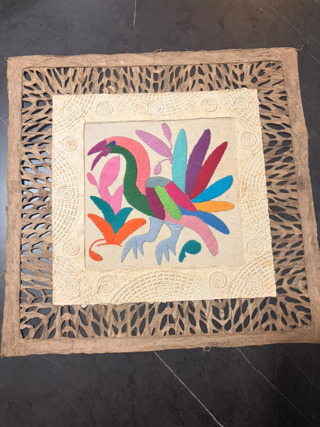 Hand-Embroidered Textile Art Piece