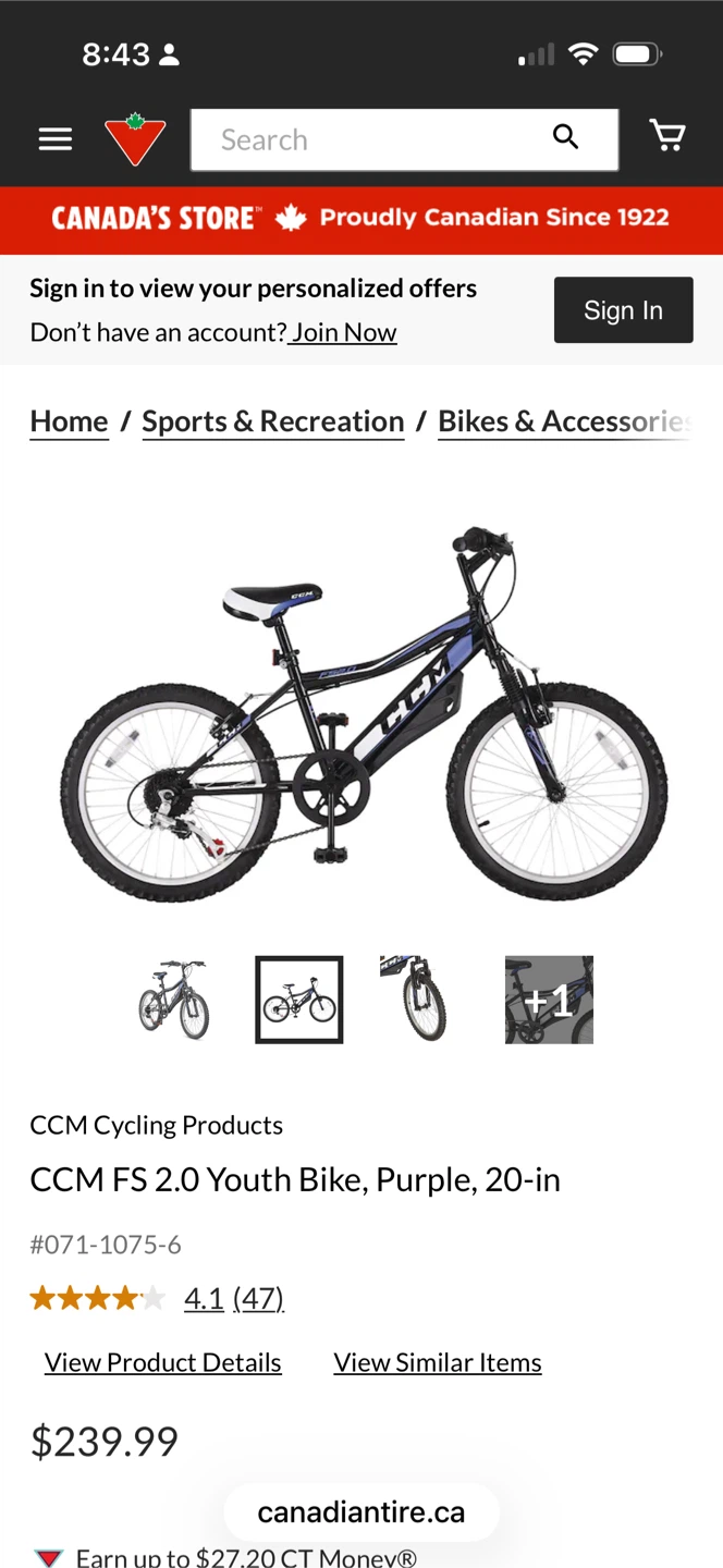 CCM FS 2.0 Youth Bike Purple 20-in - photo 5
