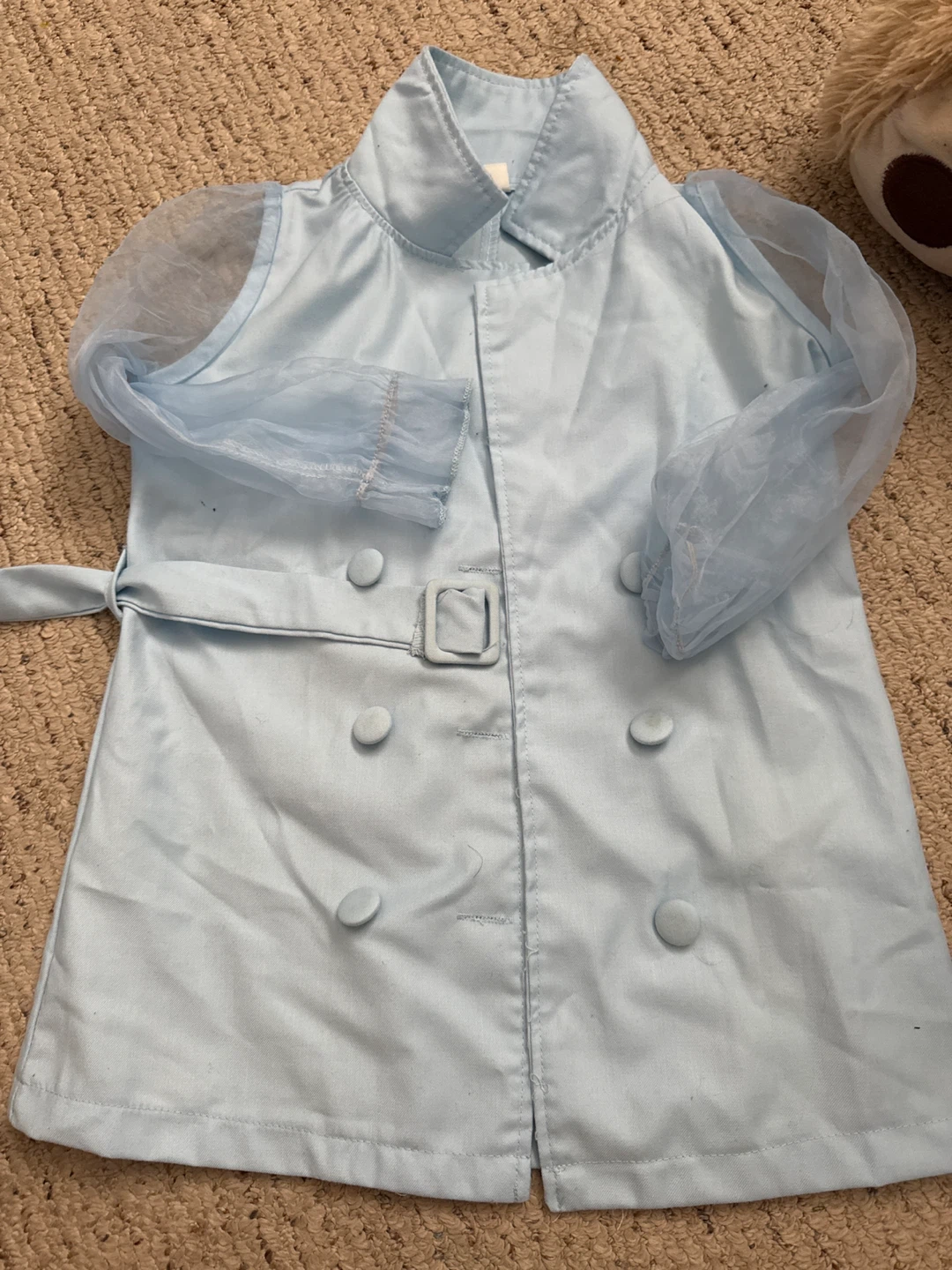Baby Blue Double-Breasted Trench Coat with Sheer Sleeves