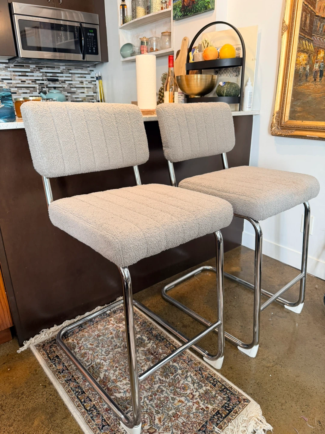 Set of 2 Bouclé Bar Stools