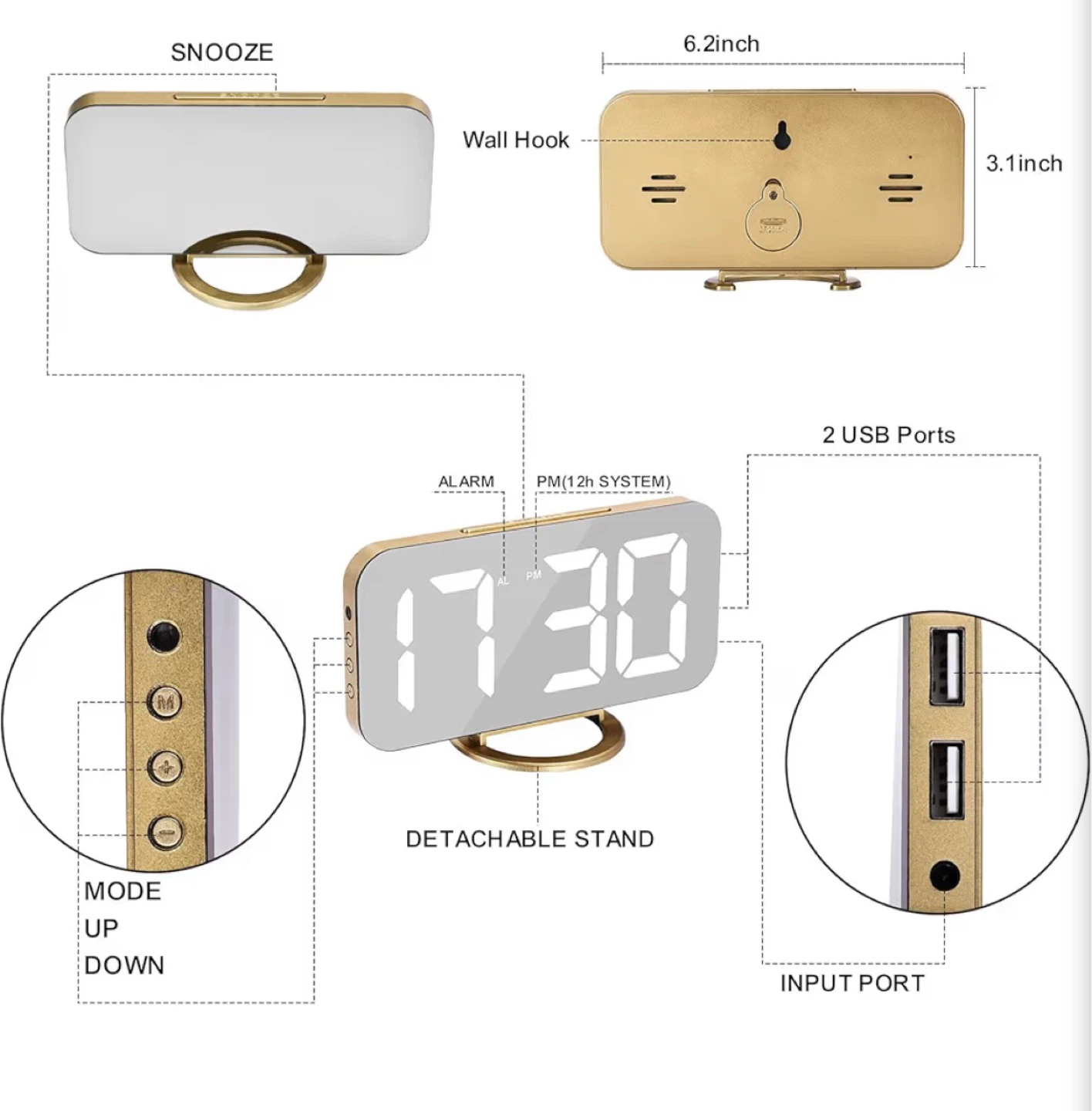 Digital Alarm Clock Mirror Display - photo 3
