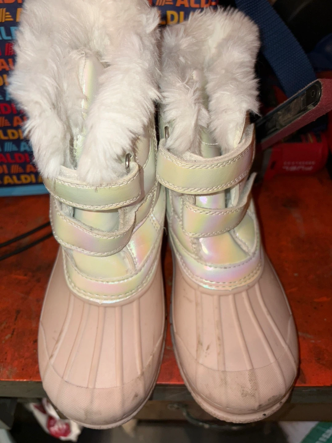 Kids size 1 Pink Faux Fur Lined Winter Boots
