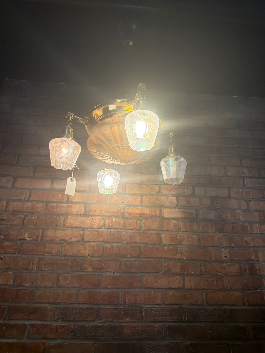 Vintage 4-Light Chandelier with Frosted Glass Shades