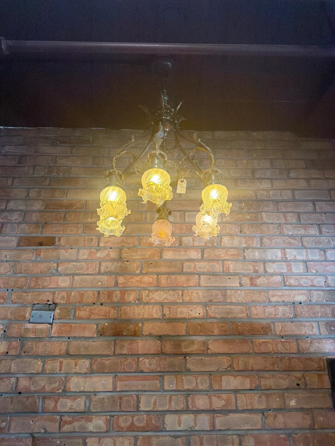 Vintage Chandelier with Yellow Glass Shades