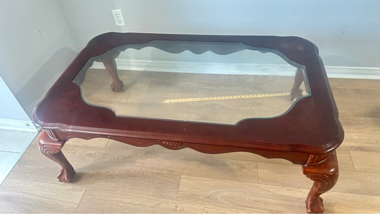 Wooden Coffee Table with Glass Top