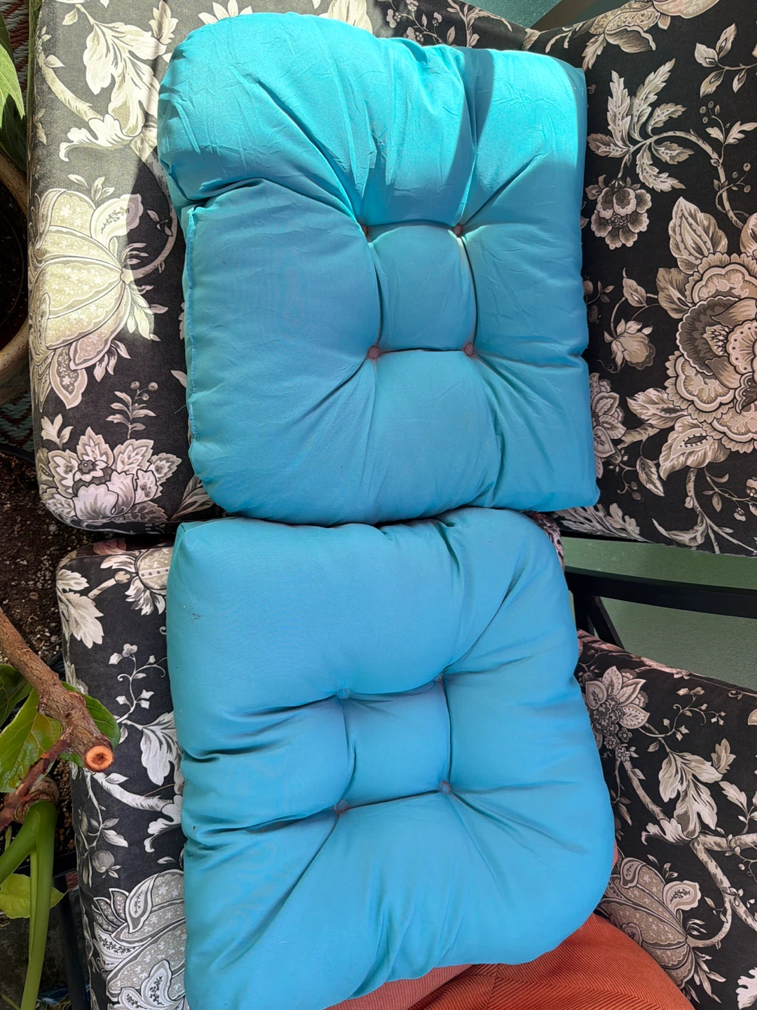 2 Sky Blue Tufted Seat Cushions