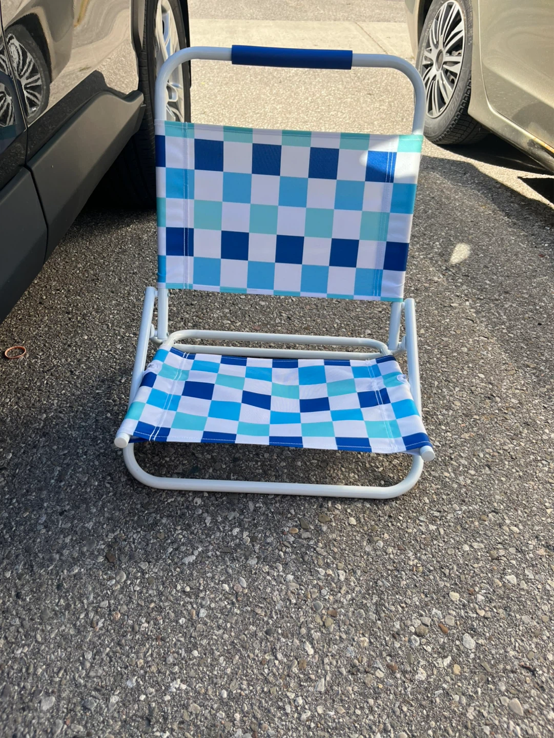 Blue and White Checkered Beach Chair