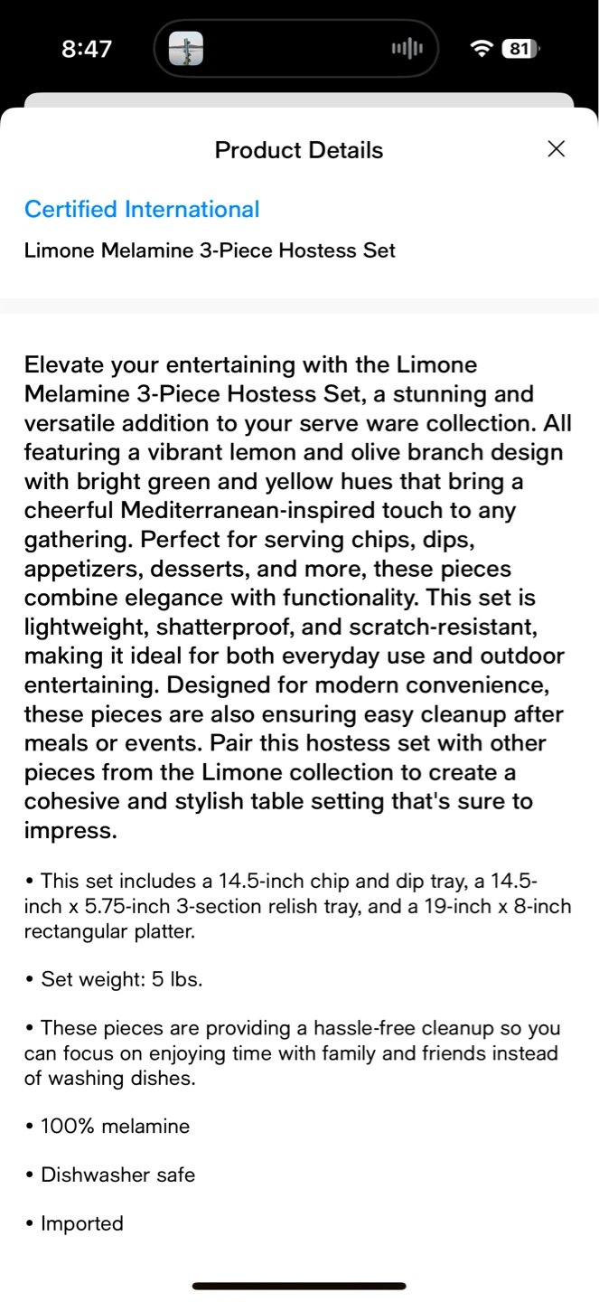 Certified International Limone Melamine 3-Piece Hostess Set - photo 3