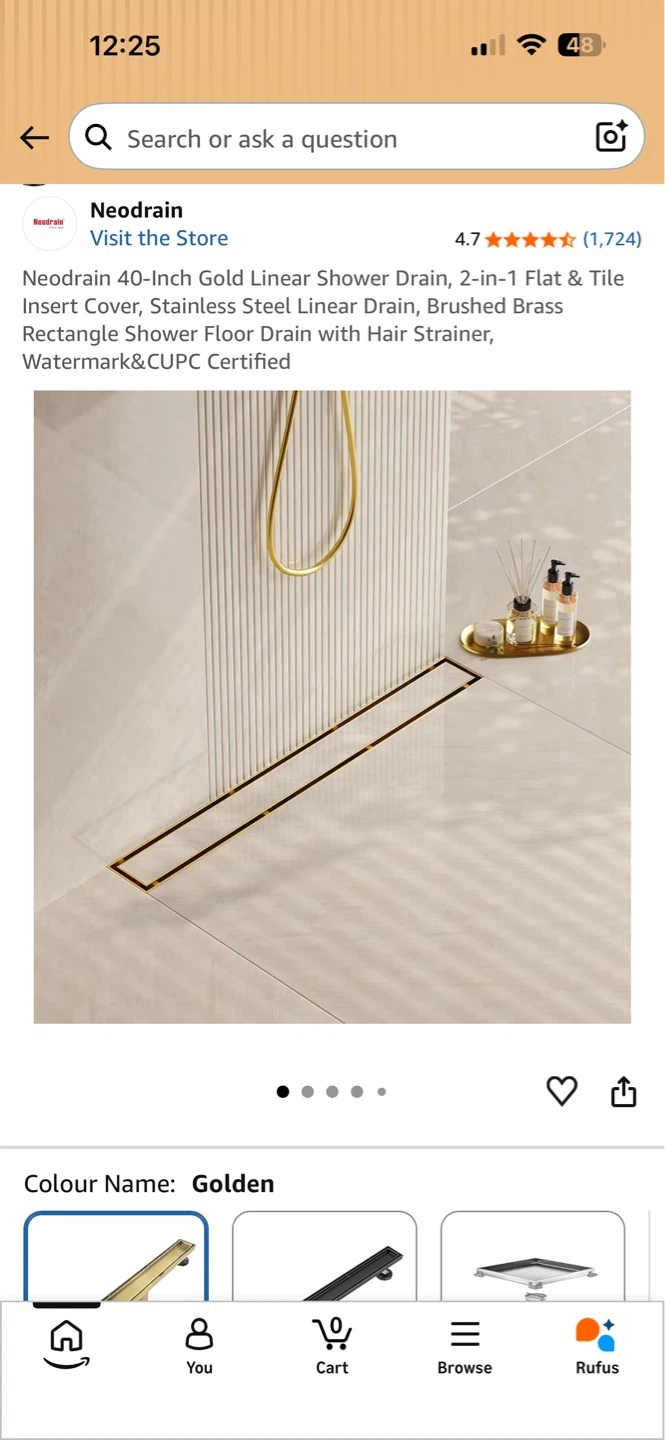 Neodrain 40-Inch Gold Linear Shower Drain