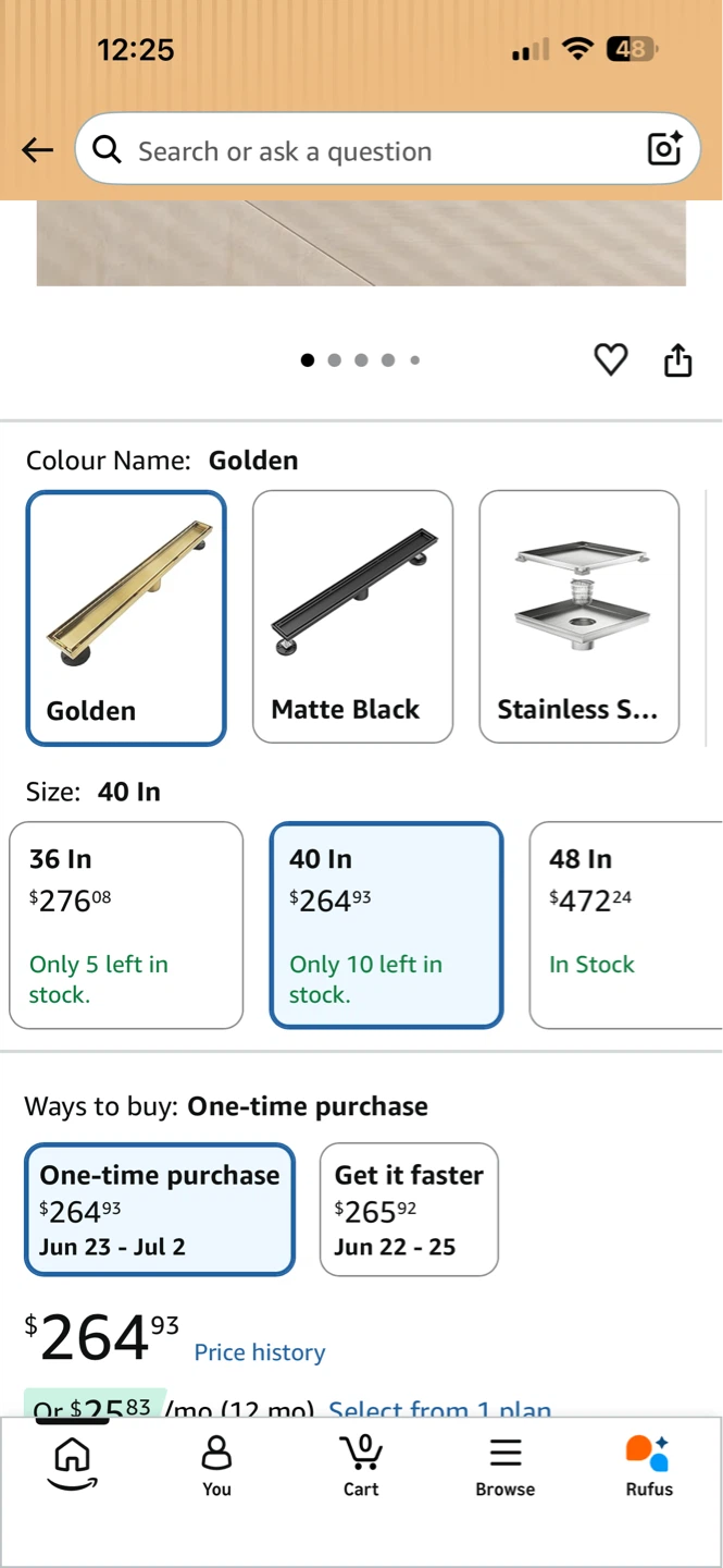 Neodrain 40-Inch Gold Linear Shower Drain - photo 2