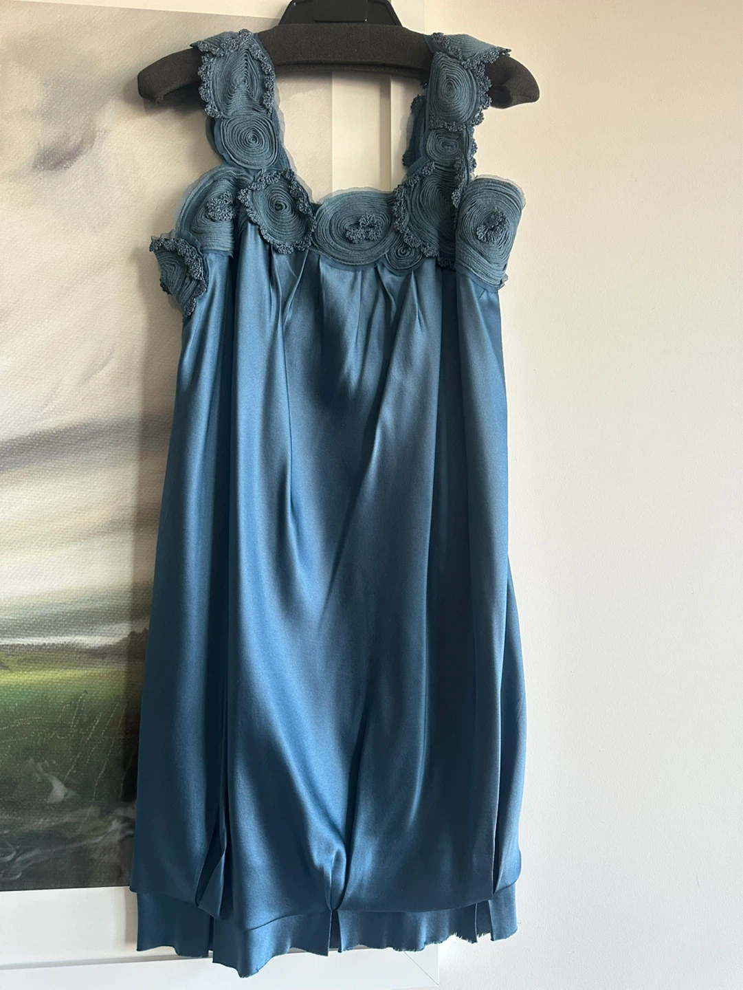 BCBG MaxAzria Silk bubble dress with Embroidered Floral Rosettes