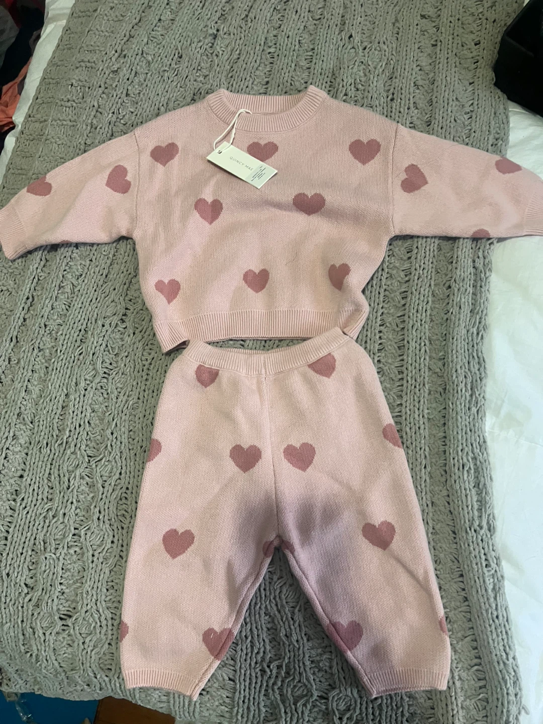 Quincy Mae Heart Knit Sweater & Pants Set 3-6M