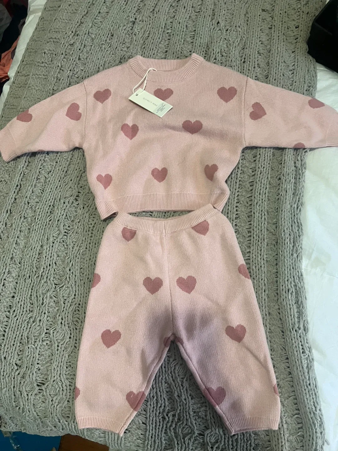 Quincy Mae Heart Knit Sweater & Pants Set 3-6M