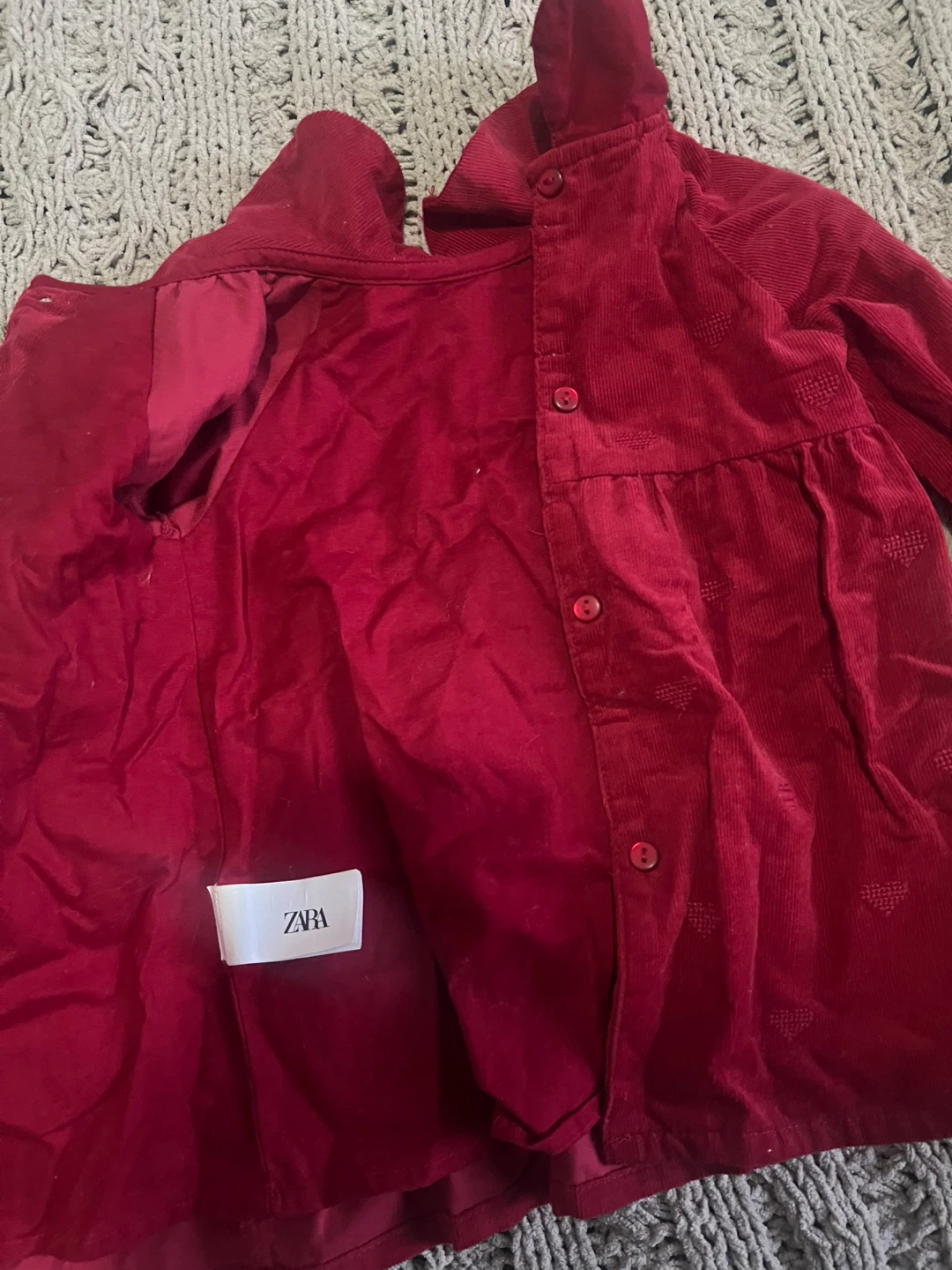 Zara Red Corduroy Dress with Hearts Size 9-12 Months - photo 2