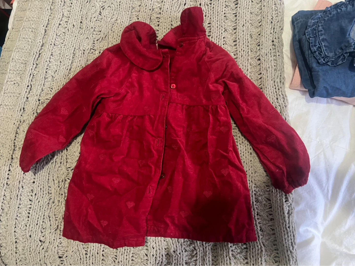 Zara Red Corduroy Dress with Hearts Size 9-12 Months