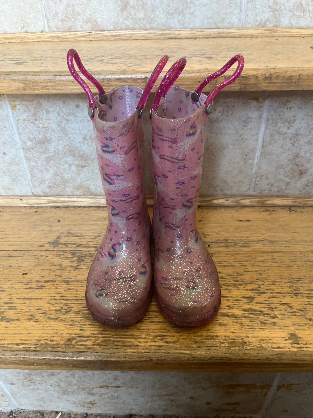 Pink Unicorn Glitter Rain Boots Size 7/8 ⚽️ - photo 2