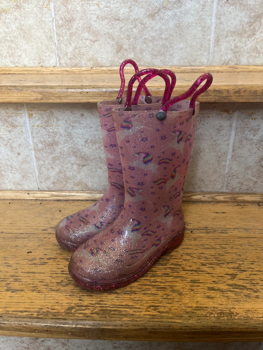 Pink Unicorn Glitter Rain Boots Size 7/8 ⚽️