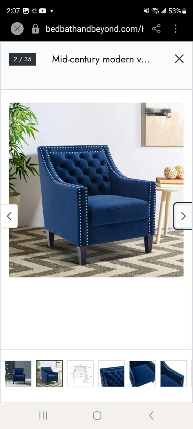 Blue Velvet Accent Chair