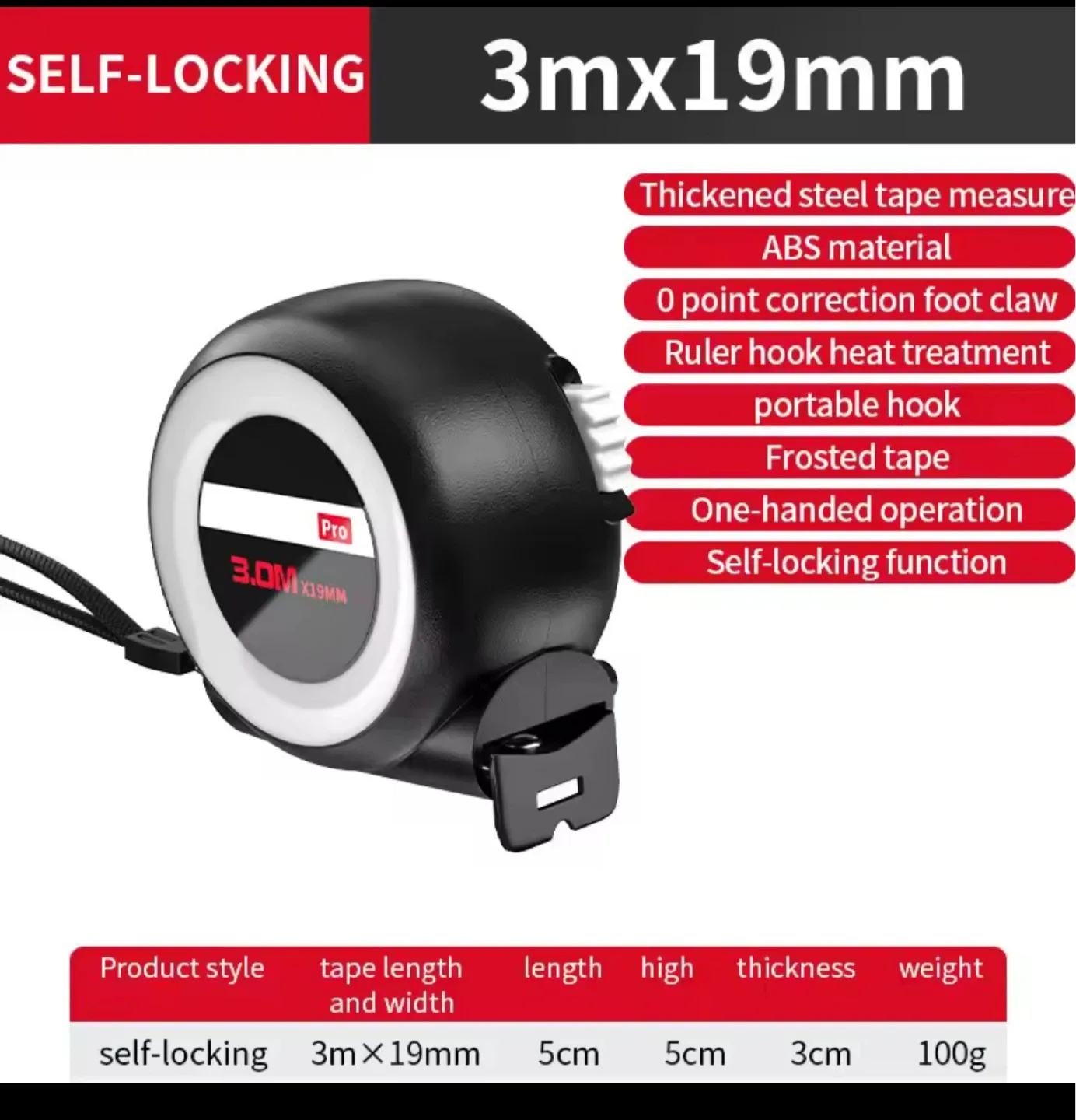 Self-Locking Measuring Tape 3m x 19mm