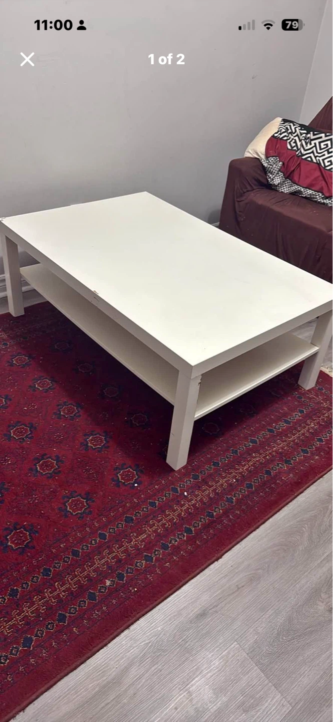 White Coffee Table with Shelf - photo 2