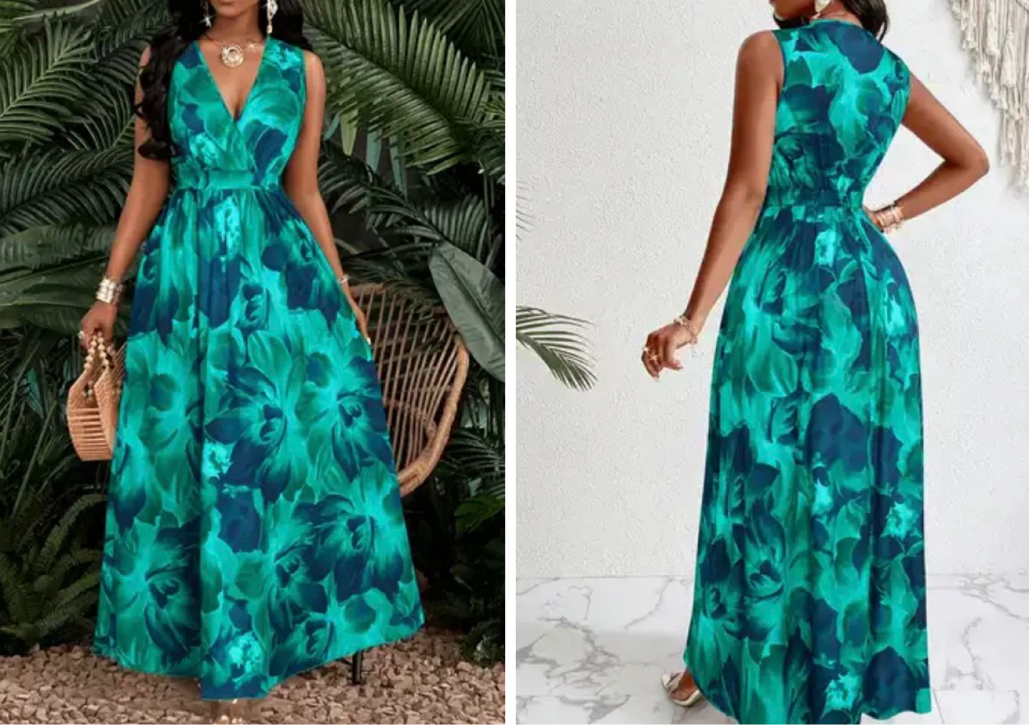 Women's V-neck Floral Maxi Dress. Size XL