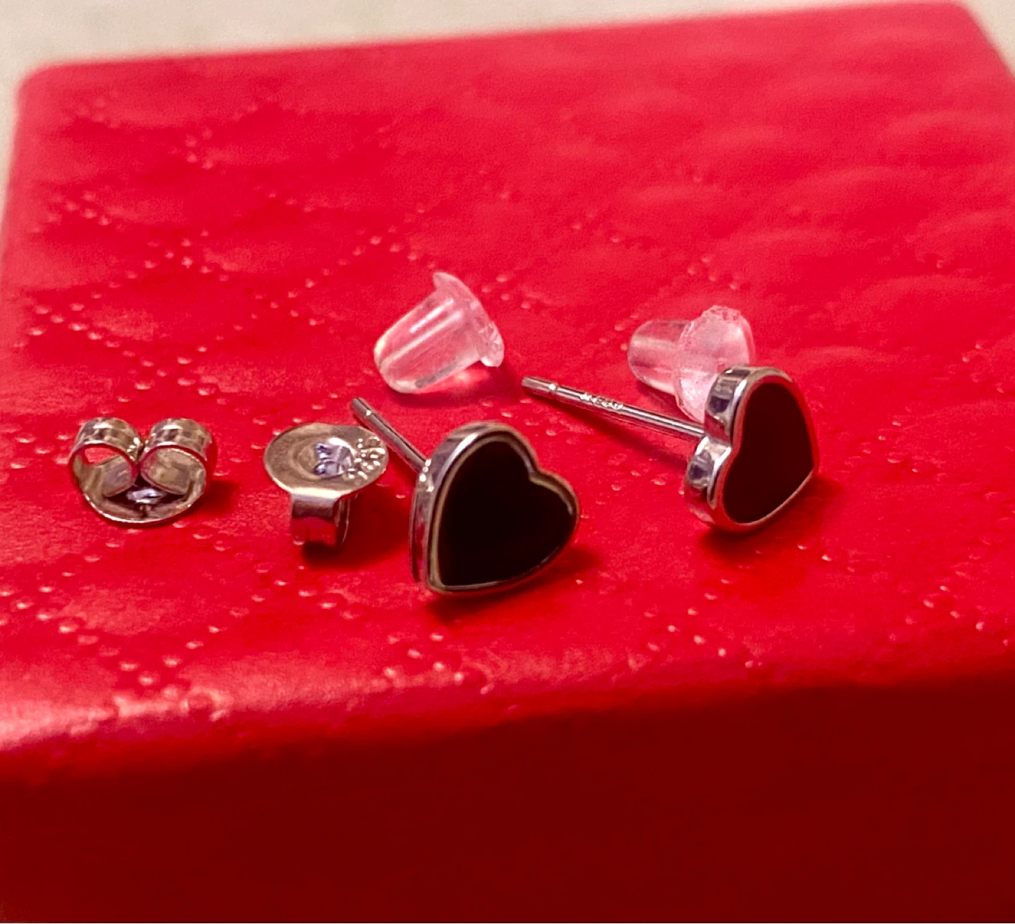 Black Heart 925 Sterling Silver Stud Earrings - photo 3