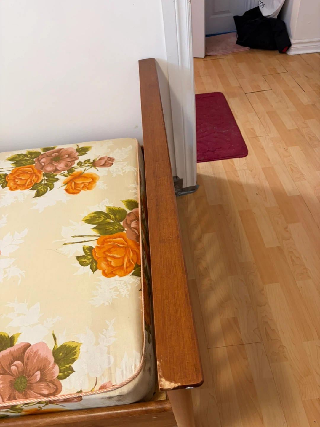 Wooden Bed Frame with Floral Mattress - photo 3